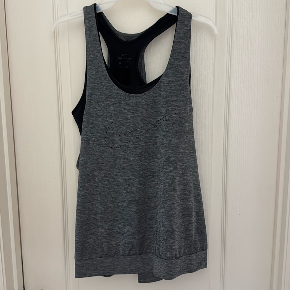 Nike Dri-Fit Large Gray Racerback Tank Top with Black Built-In Bra Like New